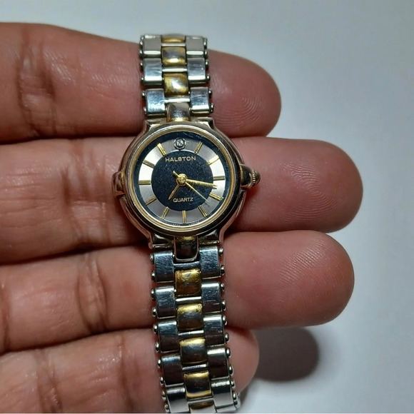 Vintage Halston Ladies Watch Diamond Accent Quartz Two Tone 293-v121 Working - Picture 2 of 7